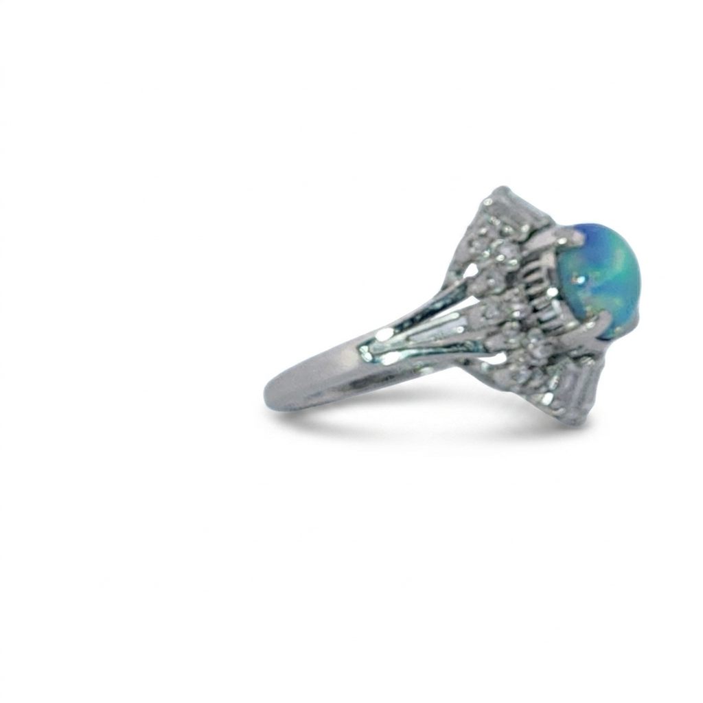 Cabochon Fire Opal 1.62ct with 0.73ctw Diamonds Ring, Platinum 900