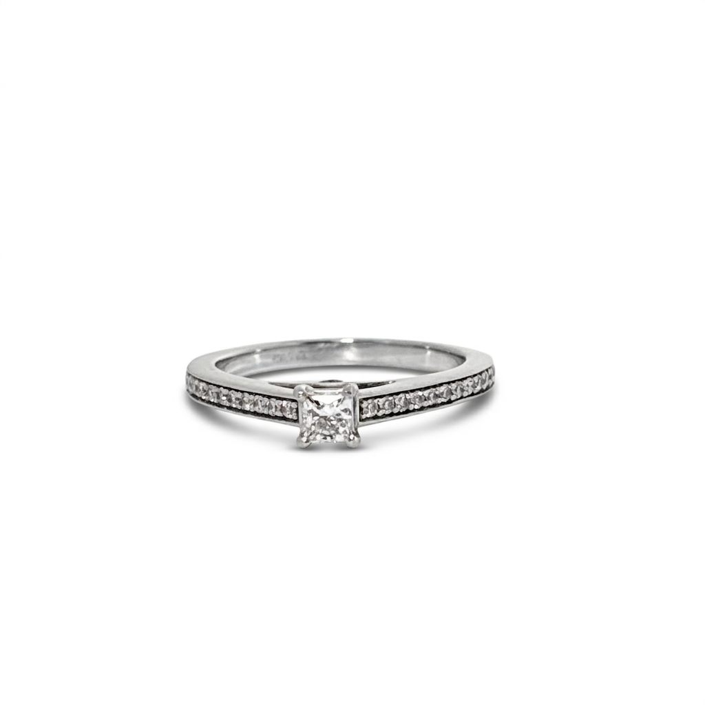 Natural Diamonds 0.75CTW, Center 0.33Ct, 24 on Side & 2 Under Prong, Accented Ring, Platinum-950