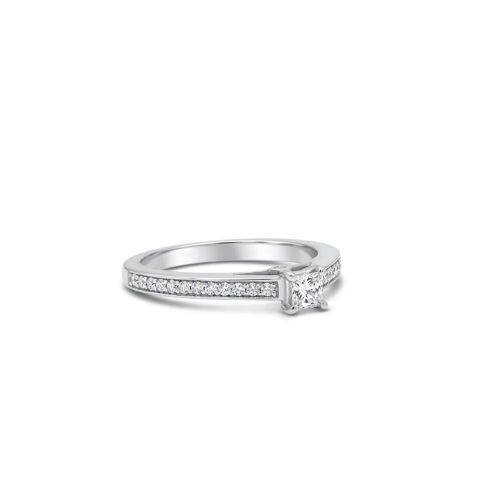 Natural Diamonds 0.75CTW, Center 0.33Ct, 24 on Side & 2 Under Prong, Accented Ring, Platinum-950