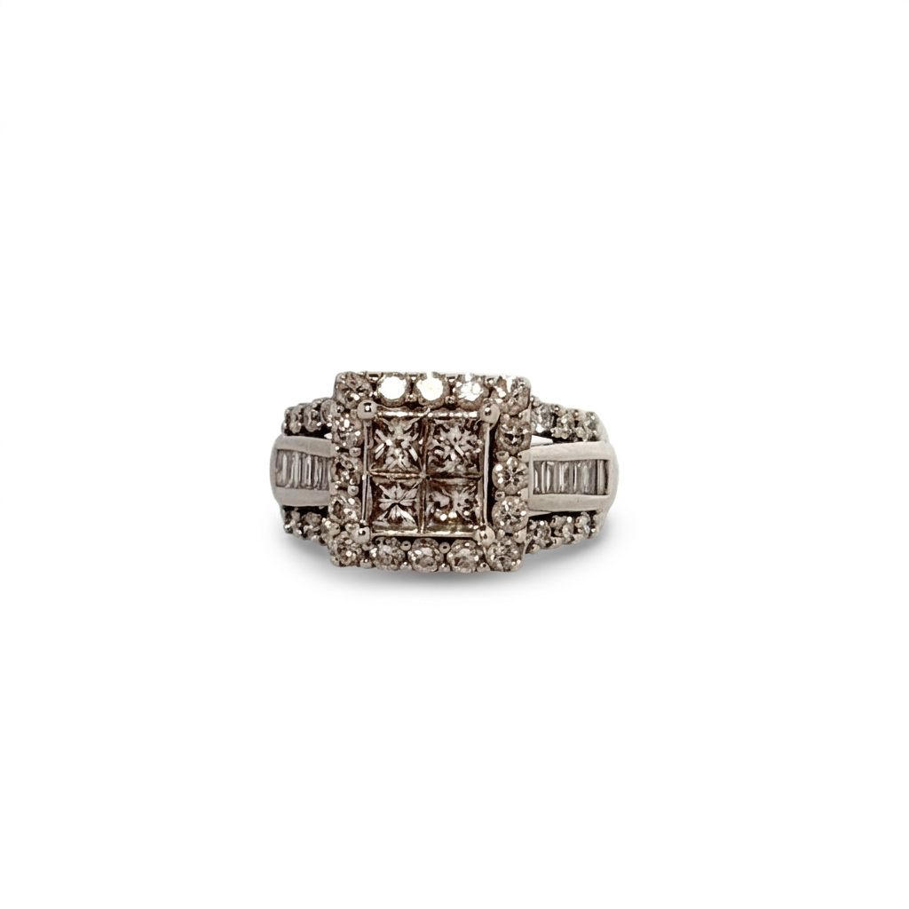 14K White Gold with Natural Diamonds 2.15CTW, Center 1.0 CTW, G/H SI1/I1