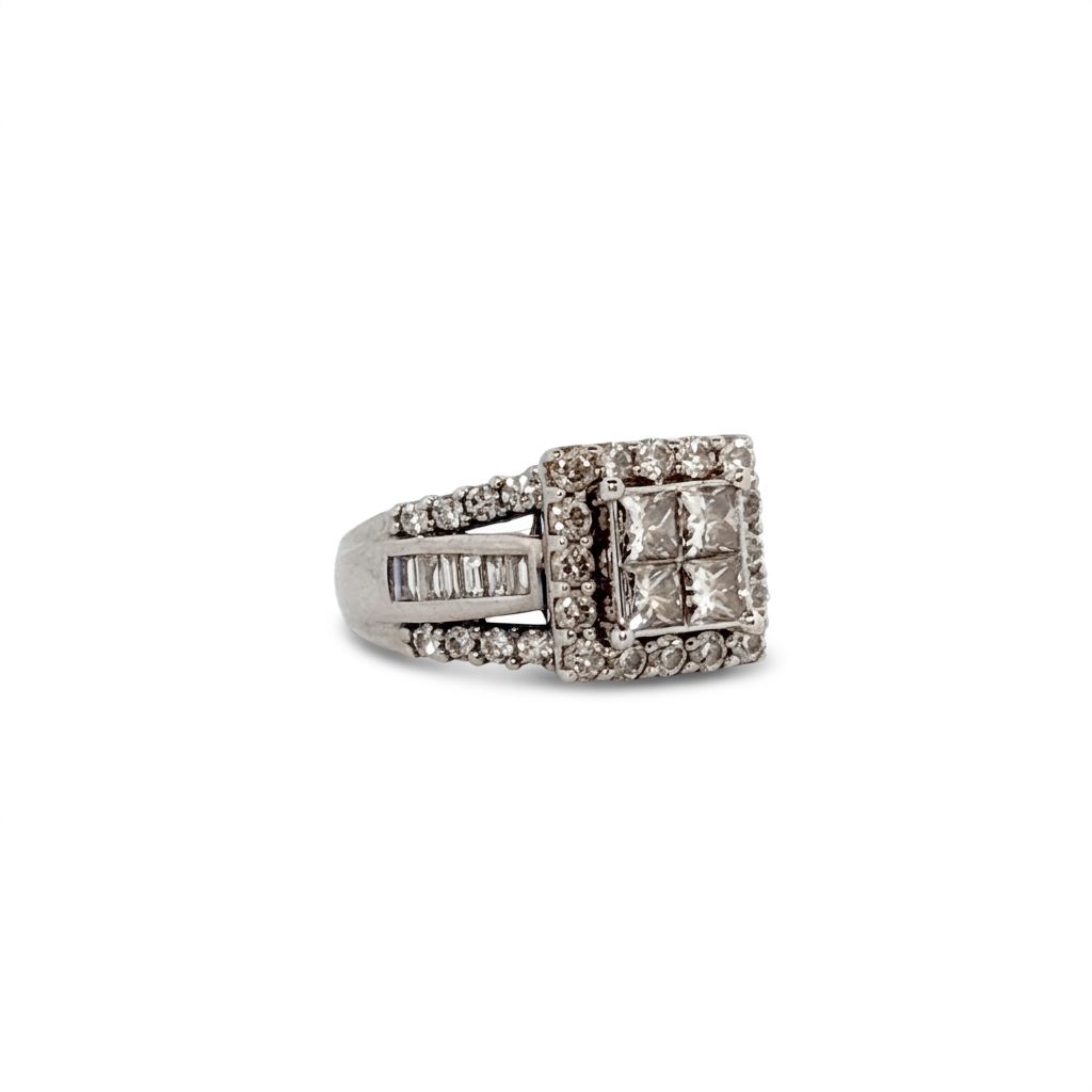 14K White Gold with Natural Diamonds 2.15CTW, Center 1.0 CTW, G/H SI1/I1